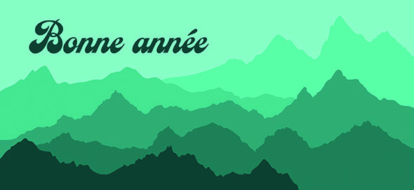 Carte de Bonne année représentant des montagnes.