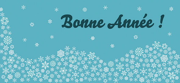 Carte de Bonne année représentant des flocons de neige.