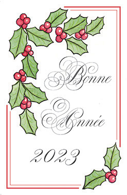 Carte de Bonne année, encadré par du houx.