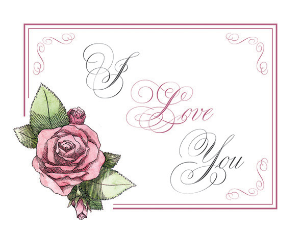 Carte postale représentant une rose avec le texte : I love you.