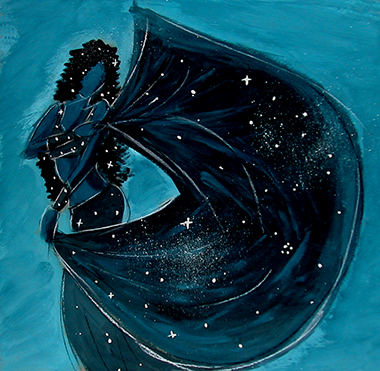 Peinture gouache réprésentant la déesse grècque de la nuit Nyx