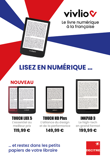 Affiche présentant la gamme complète des liseuses Vivlio.