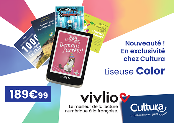 Affiche représentant la liseuse color et les titres offerts.