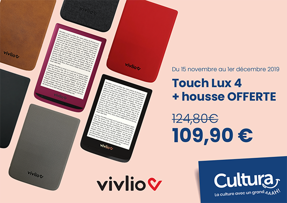 Affiche représentant des liseuses Touch Lux 4 et des housses compatibles.