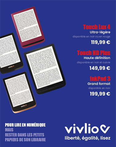 Publicité catalogue présentant la gamme de liseuses Vivlio.